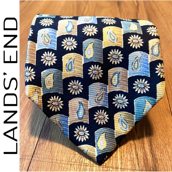 Lands' End Other - Lands’ End Blue Yellow Floral Silk Men’s Necktie